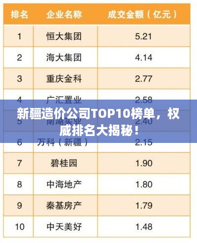 新疆造价公司TOP10榜单，权威排名大揭秘！