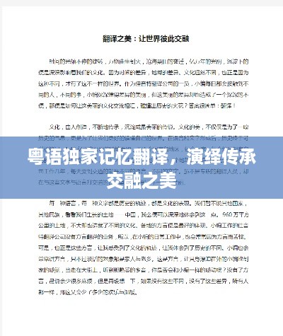 粤语独家记忆翻译，演绎传承交融之美